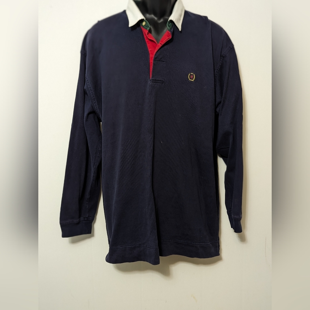Men's Vintage 90's Tommy Hilfiger Crest Cotton Long Sleeve Polo Shirt Size XL